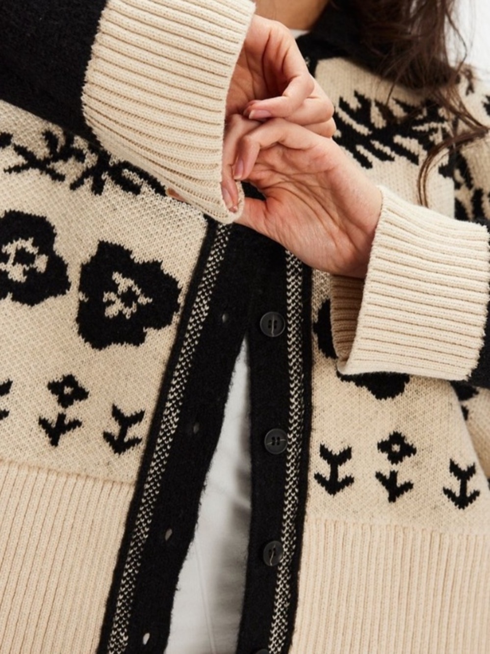 Free People Shelby Cardigan in Cream and Black - XL - Picture 5 of 7